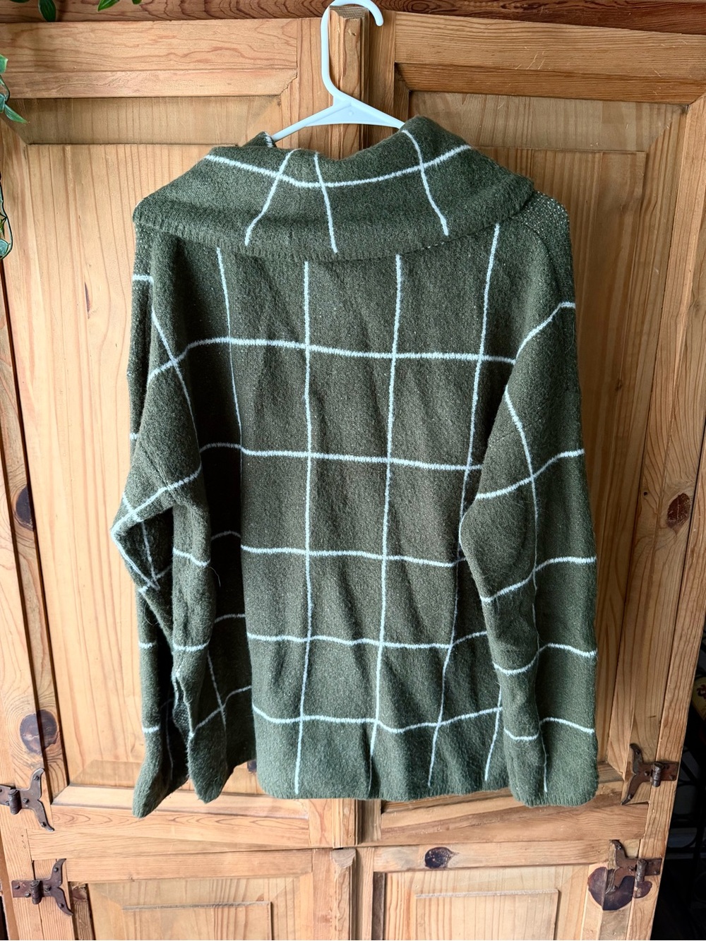 Lumiere Olive Green Grid Turtleneck Sweater